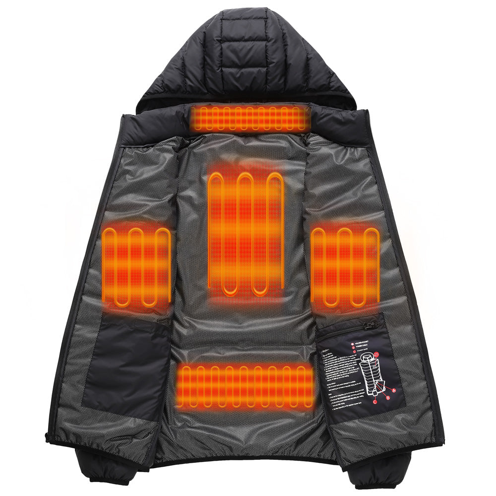 Men’s Heated Jacket – 9 Heating Zones, 3 Heat Levels (Up to 131°F) | USB Powered, Water-Resistant, Lightweight Winter Coat With Hood