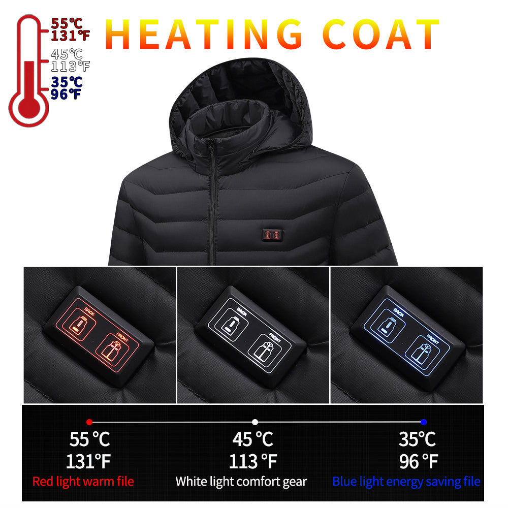 Men’s Heated Jacket – 9 Heating Zones, 3 Heat Levels (Up to 131°F) | USB Powered, Water-Resistant, Lightweight Winter Coat With Hood